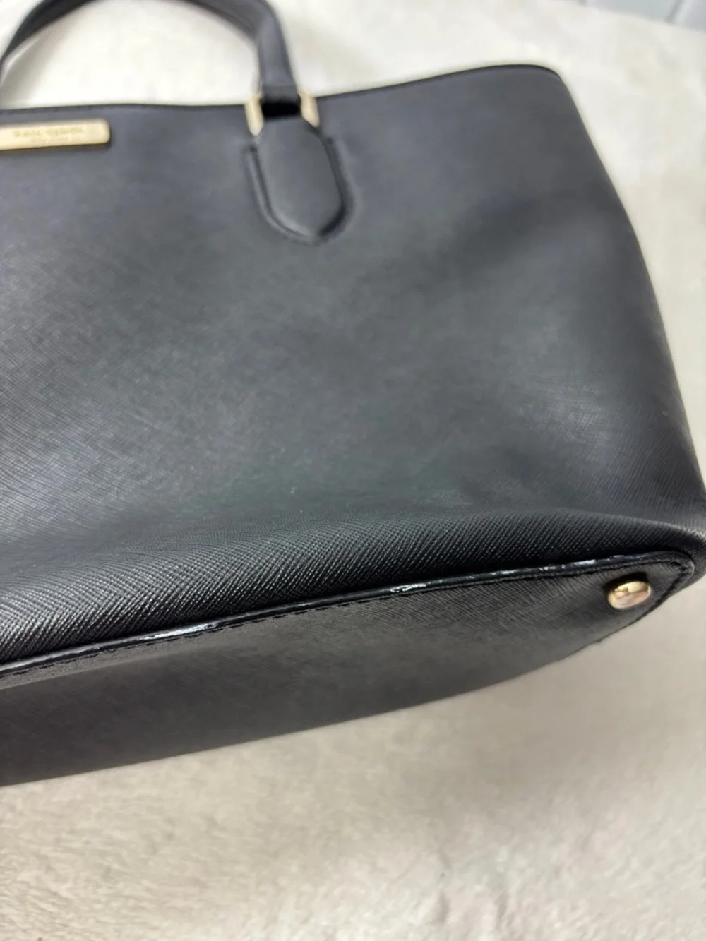 Kate Spade New York  Leather Cow Black Saffiano Tote with Gold Plaque‎